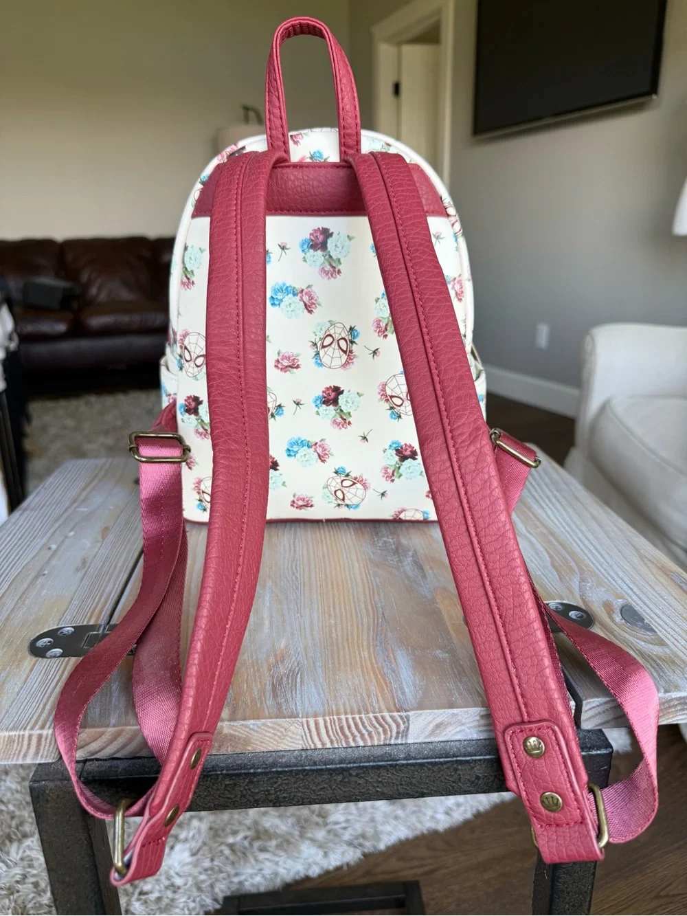 Loungefly Marvel Floral Spider-Man Mini Backpack - Cream & Burgundy Accents